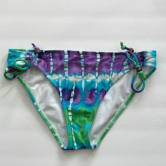 HOBIE Bikini Bottom Tie-Dye Purple, Turquoise, Green&White w/Heart Print-Sm - Picture 4 of 8